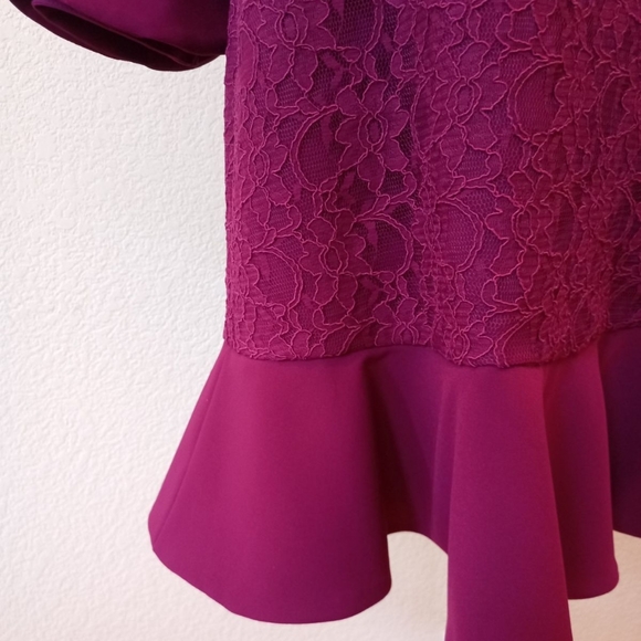 La Pateau burgundy plum lace ruffle hem dress - Picture 4 of 7